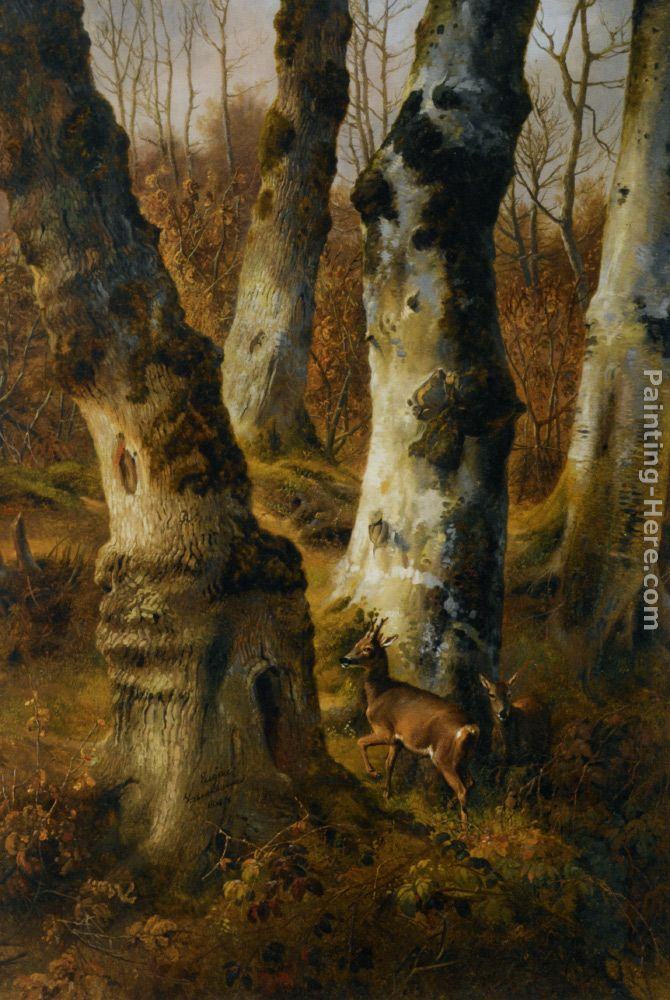 Eugene Verboeckhoven Deer in a Wood